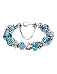 2013 Mothers Day Gifts Blue murano glass beads snowflake charm complete beaded silver plated bracelet compatible with Pandora style jewelry