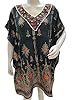 Black Sequin Embroidered Blouse Kimono Sleeves Poncho Top