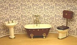 Dollhouse Miniature Vintage Look Bathroom Set in Burgandy