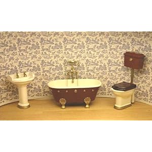 Dollhouse Miniature Vintage Look Bathroom Set in Burgandy