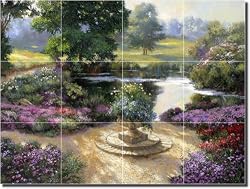 "Garden View" by Nenad Mirkovich - Artwork On Tile Ceramic Mural 12.75" x 17" Kitchen Shower Backsplash