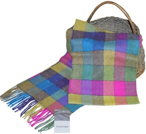 Wool Scarf, 100% Lambswool extra soft, Irish wool, bright colorful tones, Plaid design