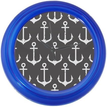 Home Decor Personalized Retro Seamless Pattern of Nautical Anchor Happy Family Blue Elegant Wall Clock