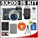 Canon PowerShot SX200 IS 12x Zoom Digital Camera (Black) + 4GB SD Card + Case + NB-5L + Accessory Kit