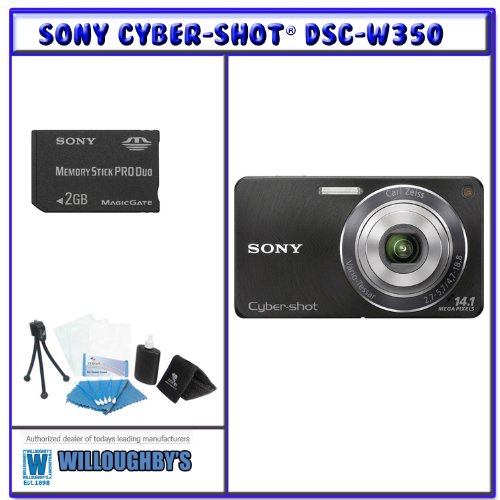 Sony DSC-W350/B 14.1MP Digital Camera with 4x Wide Angle Zoom with Optical Steady Shot Image Stabilization (Black) + Bonus Pack