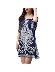 Raglan Sleeves Short Sleeves Floral Print Silk Mini Dress 