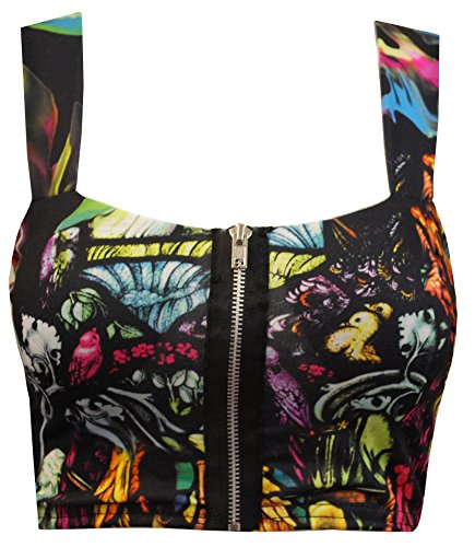Crazy Girls Women's Printed Stretchy Zip Front Bralet Crop Bra Top