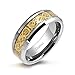 Bling Jewelry Tungsten Celtic Dragon Gold Plated Inlay Flat Fit Wedding Band