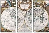 Antique Double Hemisphere Map of the World Canvas Giclee Art Print #7015 60"x40" 3 Piece