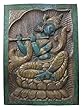 Hand Carved Wood Wall Art Plaque Fluting Krishna Under Beautiful Leaf 36 X 48