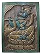 Hand Carved Wood Wall Art Plaque Fluting Krishna Under Beautiful Leaf 36 X 48