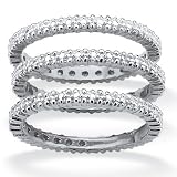 Platinum Over Sterling Silver Set of Three Diamond Accent Eternity Bands Size 8
