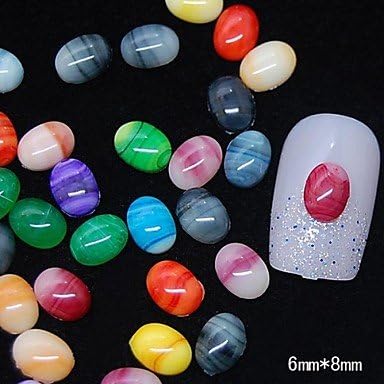 A-IIIT 100PCS Oval Resin With Painting Wave Lines Jade Sticker Stone Studs Nail Art Decoration