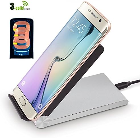 New 3 Coils High Efficiency Qi Wireless Charger Charging Dock for Samsung Galaxy S6, S6 Edge (3 coils Folding Charger-Black)