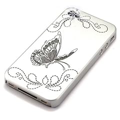 Hartschale "Butterfly Effect" silbern f�r iPhone 4. Folie / Etui / Schale / H�lle, einmalig gl�nzend, f�r Handys