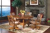 5pcs Traditional Brown Round / Oval Dining Table & 4 Swivel Chairs Set