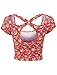 RubyK Womens Fitted Short Sleeve Floral Print Crop Top with Stretch
