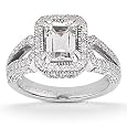 14K White Gold Engagement Ring - 1.45CT Emerald Cut Diamond Ring(H-I Color, I1 Clarity), All Sizes Available