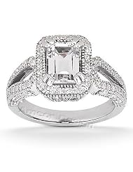 14k White Gold Engagement Ring - 1.45ct Emerald Cut Diamond Ring(h-I Color, I1... by 