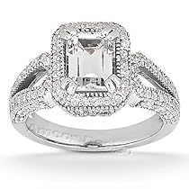 14K White Gold Engagement Ring - 1.45CT Emerald Cut Diamond Ring(H-I Color, I1 Clarity), All Sizes Available