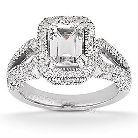 14K White Gold Engagement Ring - 1.45CT Emerald Cut Diamond Ring(H-I Color, I1 Clarity), All Sizes Available