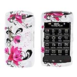 WHITE WITH HOT PINK ROSE SNAP ON HARD SKIN FACEPLATE PHONE SHIELD COVER CASE FOR BLACKBERRY STORM 2 STORM2 9550 + BELT CLIP