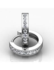 Palladium Sleek and Stylish Channel Set Diamond Hoop Earrings containing Sixteen Round Brilliant Cut Diamonds Total. 1/5 CTW