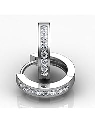 Platinum Sleek and Stylish Channel Set Diamond Hoop Earrings containing Sixteen Round Brilliant Cut Diamonds Total. 1/5 CTW