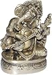 Brass Statue Sitting Ganesha Playing Bina 2.5 x 2.5 x 4 inches