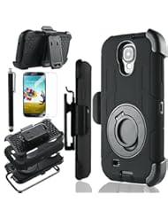 Wireless: Galaxy S4 Case, S4 Case - ULAK Shockproof Rugged Hybrid Samsung Galaxy S4 Case with Belt Clip Holster Kickstand + Screen Protector + Stylus (Rugged-Black/Black) - ULAK