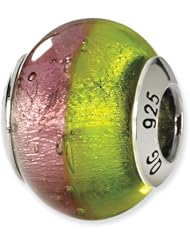 Sterling Silver Reflections Pink/Green Italian Murano Bead