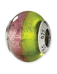 Sterling Silver s Pink/green Italian Murano Bead by Reflection Beads, Best Quality Free Gift Box Satisfaction Guaranteed