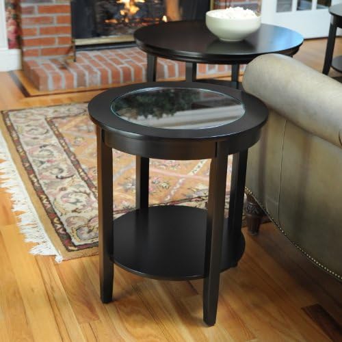 Bay Shore Collection Round Side Table Glass Top, Black