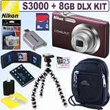 Nikon Coolpix S3000 12 MP Digital Camera (Plum) + 8GB Deluxe Accessory Kit