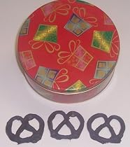 Scott's Cakes 1 lb. Dark Chocolate Covered Pretzel in a Christmas Present Tin