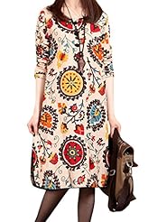 Cotton/Linen Floral Print  Dress