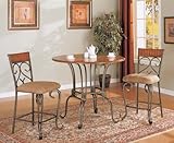 3pc Counter Height Dining Table & Stools Set Bronze & Oak Finish