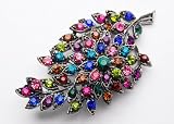 Gunmetal Neon Color Crystal Rhinestone Tree Leaf Flower Burst Branch Pin Brooch