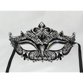 Black Metal Venetian Cat Mask with Swarovski Crystals by Venice Buys - Venetian Masks