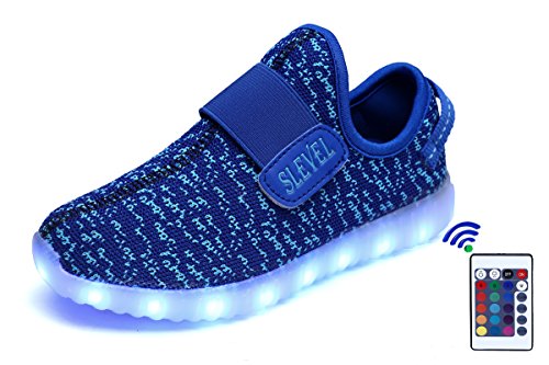 SLEVEL 16 Colors Breathable LED Light Up Shoes USB Sneakers for Kids Boys Girls(S33Blue33)