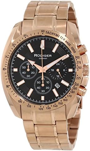 Rudiger Men's R1000-09-007 Dresden Rose Gold IP Black Luminous Dial Chronograph Tachymeter Watch