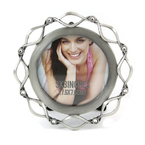 Fetco Home Décor Bishop Twirled with Stones Picture Frame, Fashion Metals, 3 by 3-Inch, Pewter