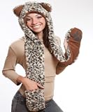 Leopard Full Animal Hood Hoddie Hat Faux Fur 3 In 1 Function