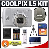 Nikon Coolpix L5 7.2 Megapixel Digital Camera with 5x Optical Zoom + 2GB SecureDigital Card + High Speed USB Card Reader + Spare AA Batteries with Charger + Digital Camera Case (Camera Refurbished by Nikon U.S.A.)