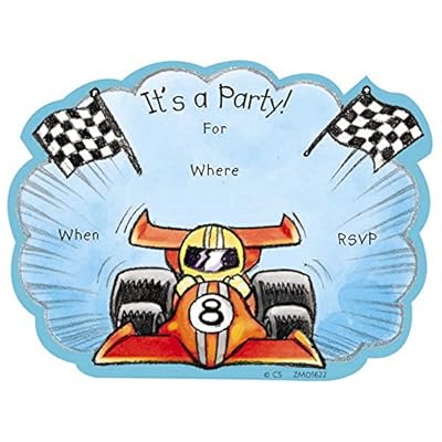 Kids Race Car Birthday Party Die-Cut Fill-In Invitations Cards Red Envelopes (16)
