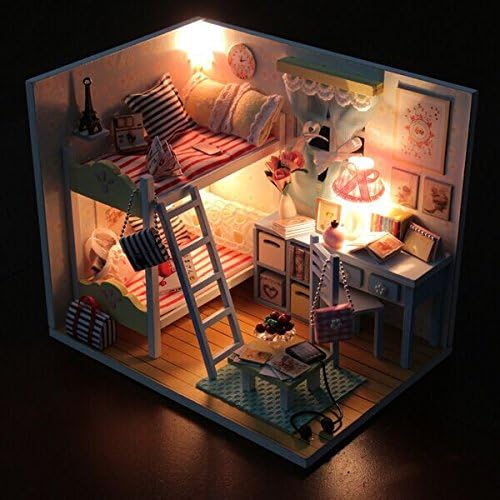 OK59 Plan toys dollhouse furniture Miniature DIY Wood Kit with Cover and LED Toy Christmas Gift Birthday Gift--happy family dollhouse