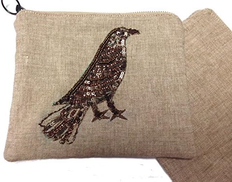 Embroidered Zipper Beaded Pouch - Bird