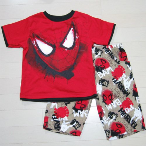SPIDERMAN（スパイダーマン）カットソー＆ハーフパンツセット（レッド×カーキー）