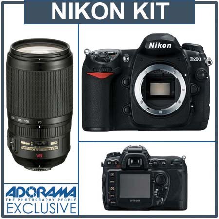 Nikon D200 Digital SLR Camera, 10.2 Megapixel, with 70mm - 300mm f/4-5.6G ED-IF AF-S VR (Vibration Reduction) - USA Warranty