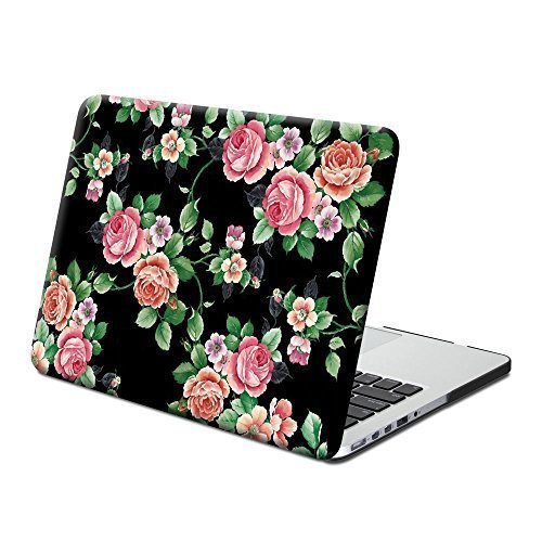 MacBook Pro Retina 13, GMYLE Hard Case Print Frosted for MacBook Pro 13 inch with Retina display (Model: A1425 and A1502) - Black Floral Rose Pattern Rubber Coated Hard Cover (Not Fit for Macbook Pro 13 inch A1278)
